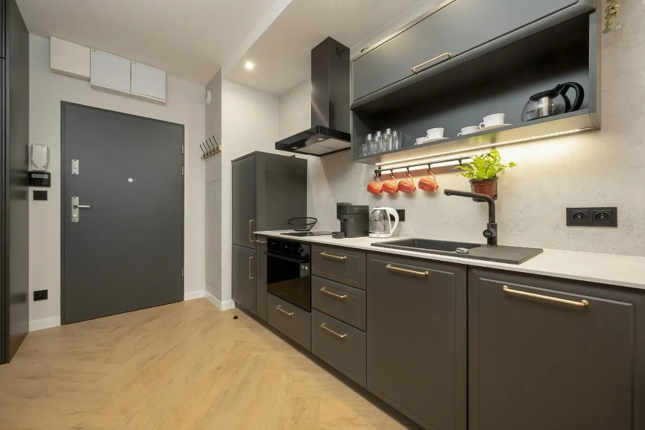 Black And Beige Apartment With Balcony And Parking In Wroclaw By Noclegi Renters